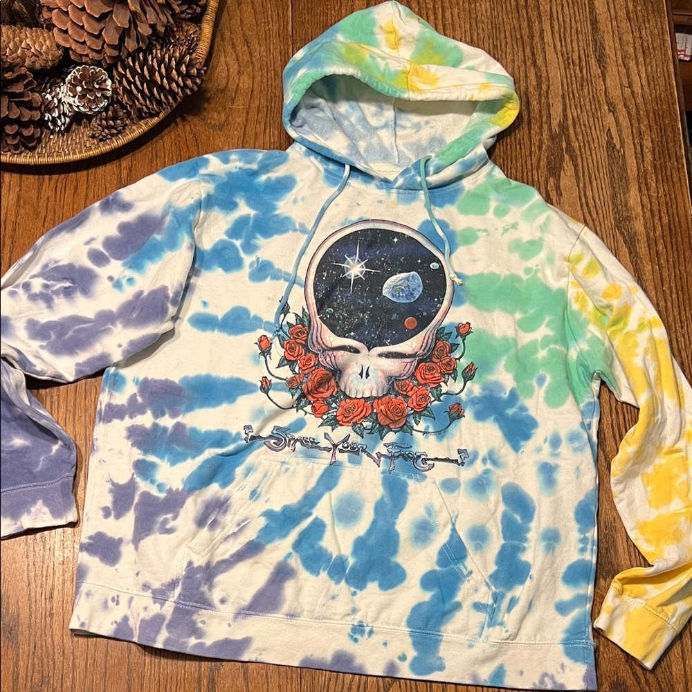 Liquid Blue Grateful Dead Space Your Face Tie Dye oversized  Hoodie
